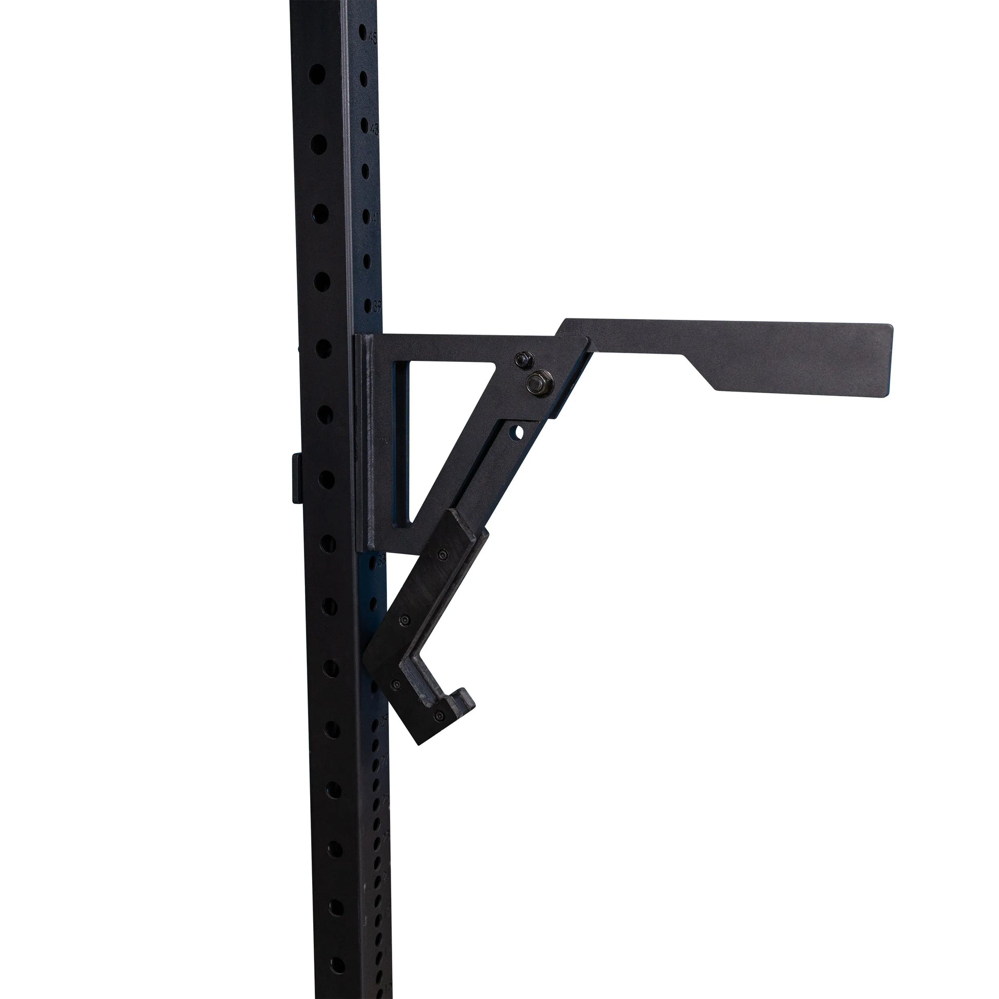 Body-Solid Pro Clubline Monolift Attachment SPRLFT mounted on a black power rack, showcasing its heavy-duty construction and adjustable design.