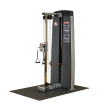 Body-Solid Pro Dual Cable Column Machine DPCCSF, a fitness equipment featuring two cable columns for versatile strength training exercises, set on a rubber mat.