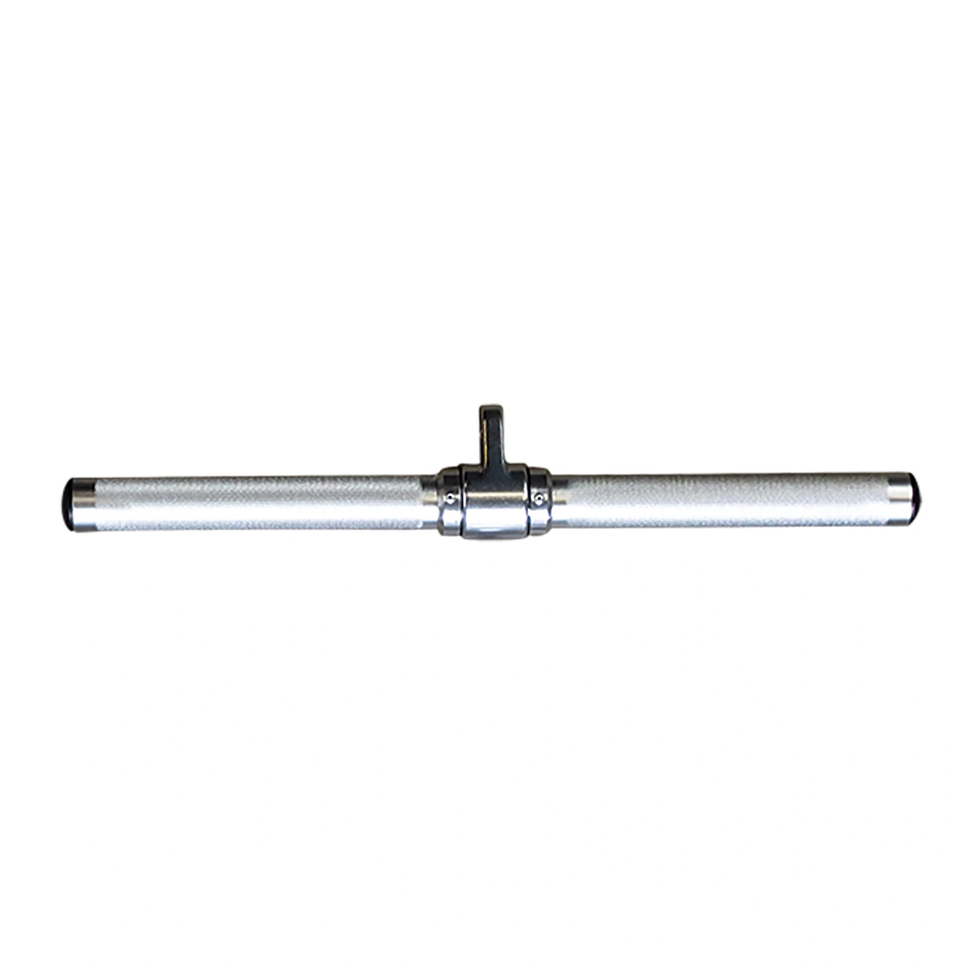 Silver knurled rowing machine handle with center swivel attachment.
