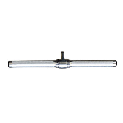 Silver knurled rowing machine handle with center swivel attachment.