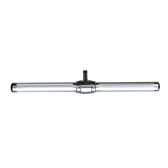 Silver knurled rowing machine handle with center swivel attachment.