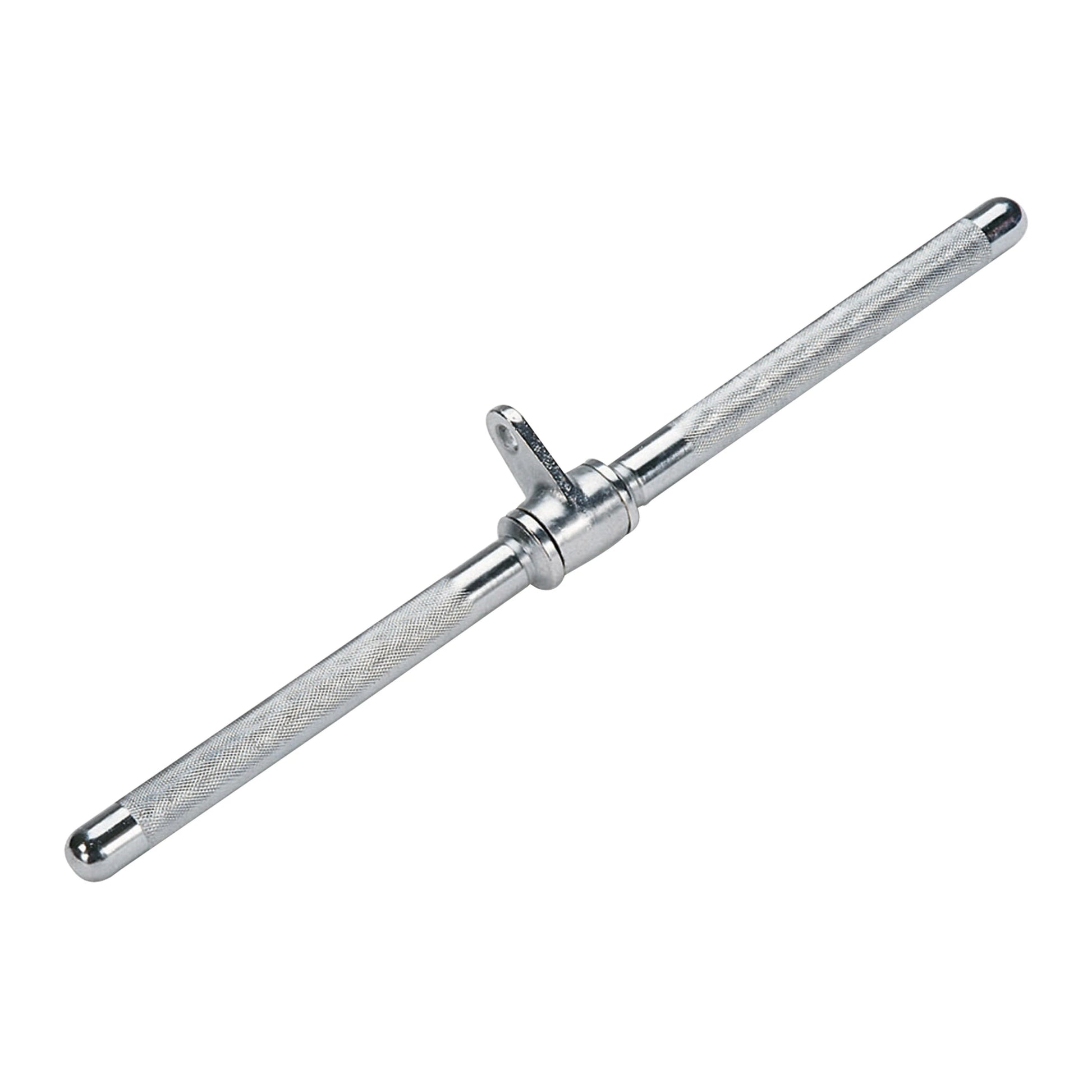 Chrome tricep pushdown bar with knurled grip for enhanced control.