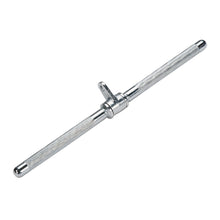 Chrome tricep pushdown bar with knurled grip for enhanced control.
