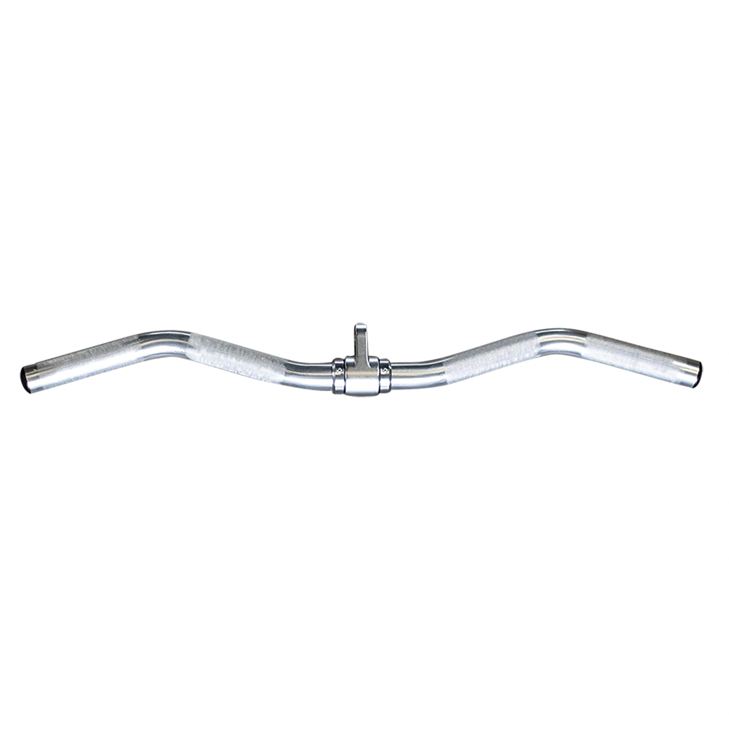 Silver steel handlebar with textured grips for bicycles.