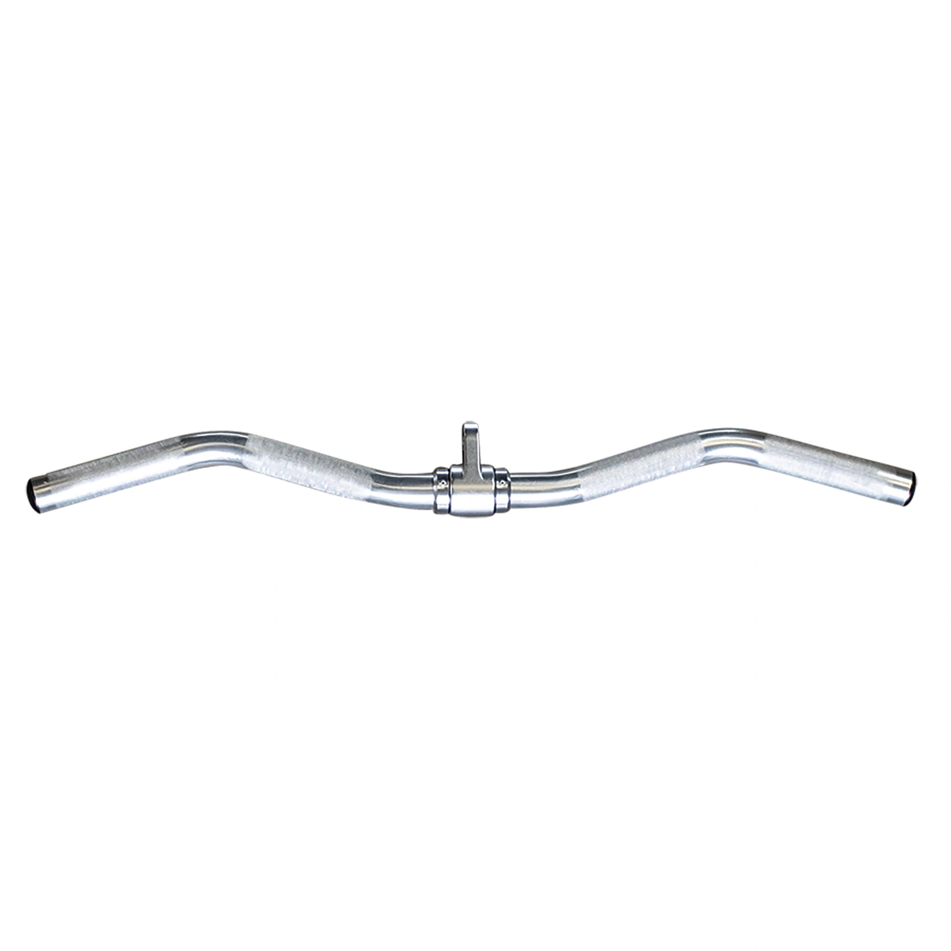 Silver steel handlebar with textured grips for bicycles.