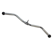 Chrome tricep bar with black rubber ends for gym cable machines.
