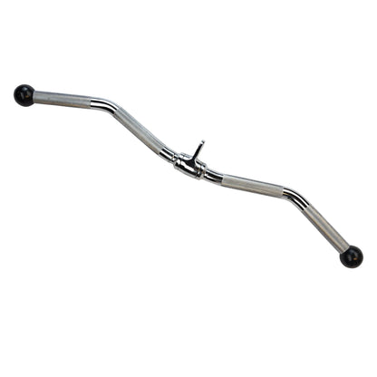 Chrome tricep bar with black rubber ends for gym cable machines.