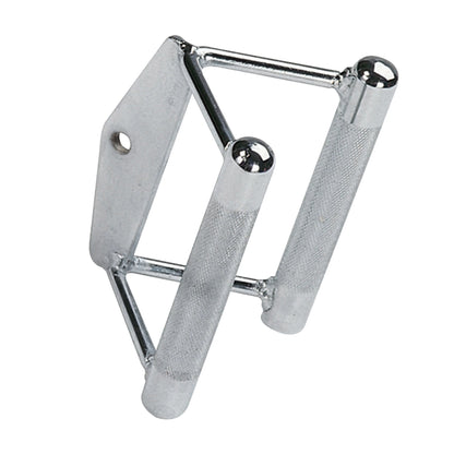 Chrome double D handle with knurled grips for cable machine exercises.
