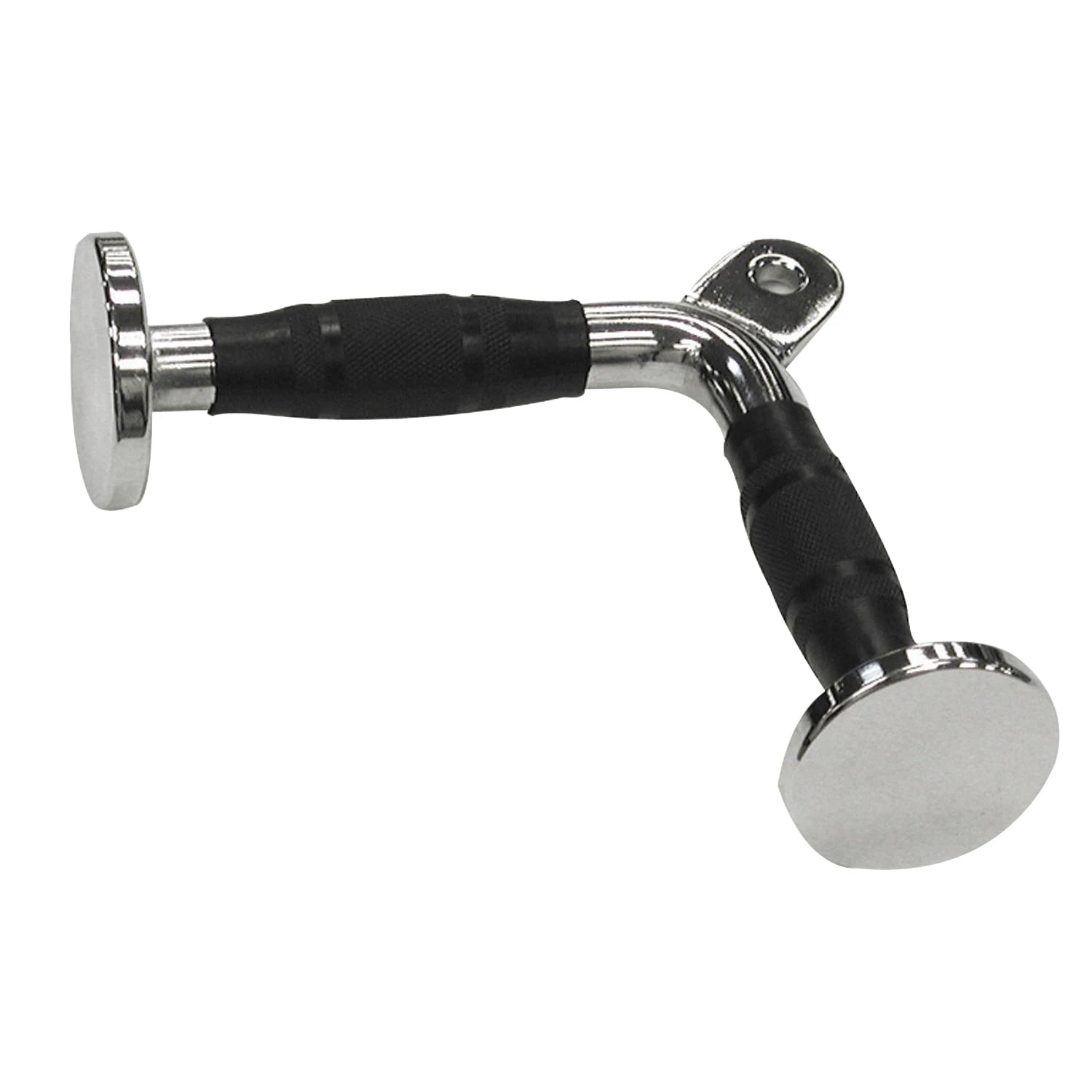 Chrome tricep rope attachment with rubber grips for gym cable machines.