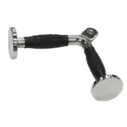 Chrome tricep rope attachment with rubber grips for gym cable machines.