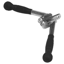 Black rubber-coated cable clamp lever with dual handles for secure grip.