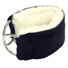 Black fleece-lined ankle cuff with metal rings for secure restraint.
