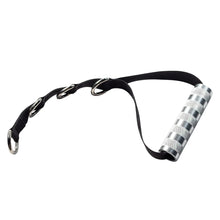 Adjustable black and silver pilates bar with carabiner clips for versatile workouts.