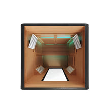 Clearlight Sanctuary 3 infrared sauna with cedar wood interior and chromotherapy lighting.