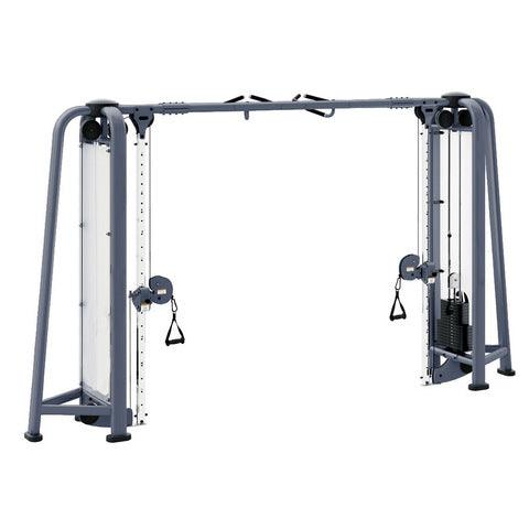 Deluxe cable crossover machine with dual weight stacks and pulleys.