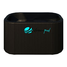 Dreampod Cold Plunge Flex, a sleek black cold plunge tub with a modern design and the Dreampod logo.