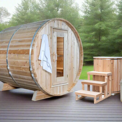 Dundalk Leisurecraft Canadian Timber 4 Person Harmony Outdoor Traditional Barrel Sauna CTC22W
