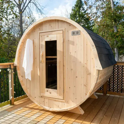 Dundalk Leisurecraft Canadian Timber 4 Person Harmony Outdoor Traditional Barrel Sauna CTC22W