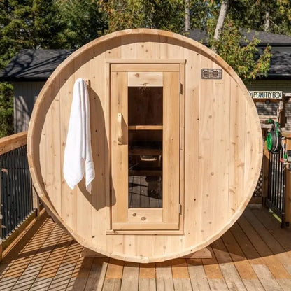Dundalk Leisurecraft Canadian Timber 4 Person Harmony Outdoor Traditional Barrel Sauna CTC22W