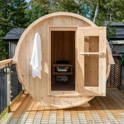 Dundalk Leisurecraft Canadian Timber 4 Person Harmony Outdoor Traditional Barrel Sauna CTC22W