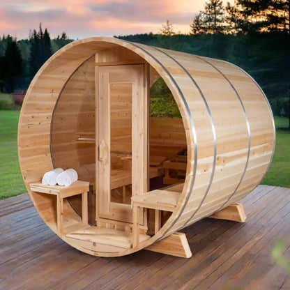 Dundalk Leisurecraft Canadian Timber 4 Person Serenity MP Outdoor Traditional Barrel Sauna CTC2245MP