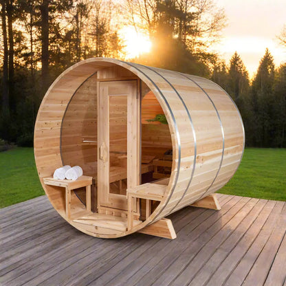 Dundalk Leisurecraft Canadian Timber 4 Person Serenity MP Outdoor Traditional Barrel Sauna CTC2245MP