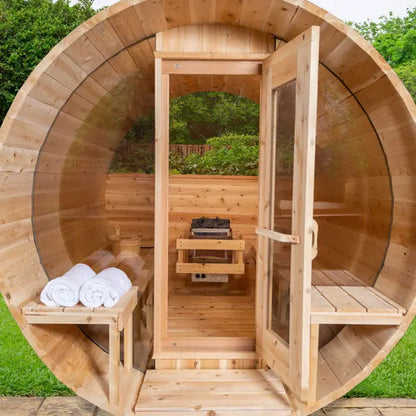 Dundalk Leisurecraft Canadian Timber 4 Person Serenity MP Outdoor Traditional Barrel Sauna CTC2245MP