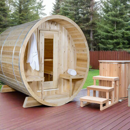 Dundalk Leisurecraft Canadian Timber 4 Person Serenity Outdoor Traditional Barrel Sauna CTC2245W
