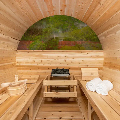 Dundalk Leisurecraft Canadian Timber 6 Person Tranquility MP Outdoor Traditional Barrel Sauna CTC2345MP