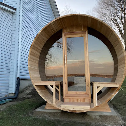 Dundalk Leisurecraft Canadian Timber 6 Person Tranquility MP Outdoor Traditional Barrel Sauna CTC2345MP