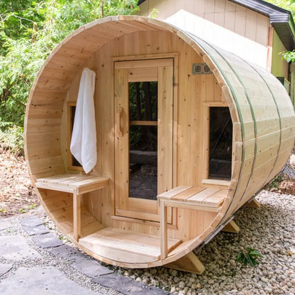Dundalk Leisurecraft Canadian Timber 6 Person Tranquility Outdoor Traditional Barrel Sauna CTC2345W