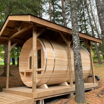 Dundalk Leisurecraft Canadian Timber 6 Person Tranquility Outdoor Traditional Barrel Sauna CTC2345W