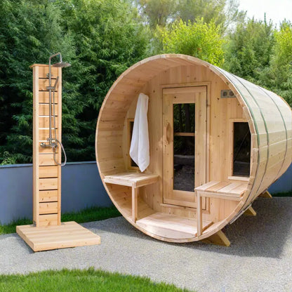 Dundalk Leisurecraft Canadian Timber 6 Person Tranquility Outdoor Traditional Barrel Sauna CTC2345W