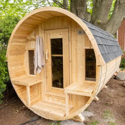 Dundalk Leisurecraft Canadian Timber 6 Person Tranquility Outdoor Traditional Barrel Sauna CTC2345W