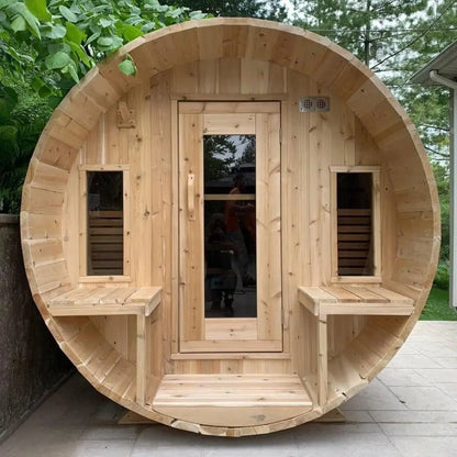 Dundalk Leisurecraft Canadian Timber 6 Person Tranquility Outdoor Traditional Barrel Sauna CTC2345W