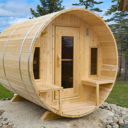 Dundalk Leisurecraft Canadian Timber 6 Person Tranquility Outdoor Traditional Barrel Sauna CTC2345W
