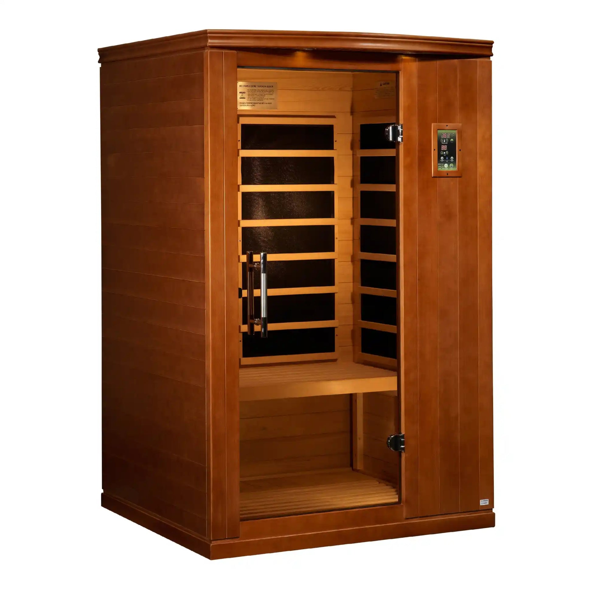 Dynamic Venice Limited Edition 2 Person Far Infrared Sauna with open door on a white background