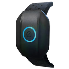 Echelon Beat Advanced Armband Heart Rate Monitor featuring a sleek black design with a blue illuminated button.