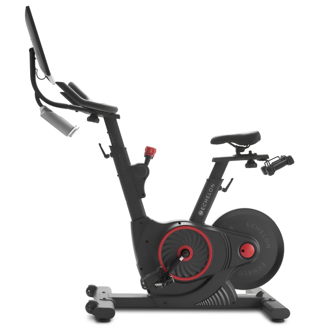 Echelon EX-5s Smart Connect Bike featuring a sleek design, adjustable seat, and handlebars, with a screen and water bottle holder.