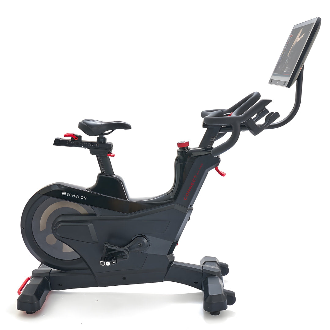 Echelon EX-PRO Smart Connect Bike featuring a sleek design with adjustable seat and handlebars, and a display screen for interactive workouts.