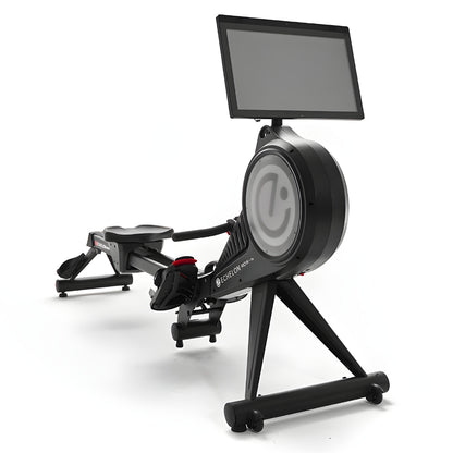 Echelon Row-7S Rowing Machine with a large screen display, showcasing its sleek design and adjustable components.