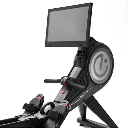 Close-up view of the Echelon Row-7S Rowing Machine featuring a large monitor and ergonomic design.