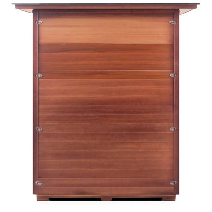 Cedar enclosure with corner brackets on shed.