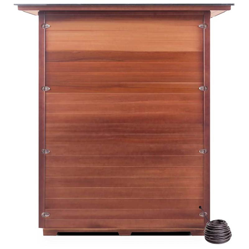 Cedar compost bin with sleek design and durable wood panels.