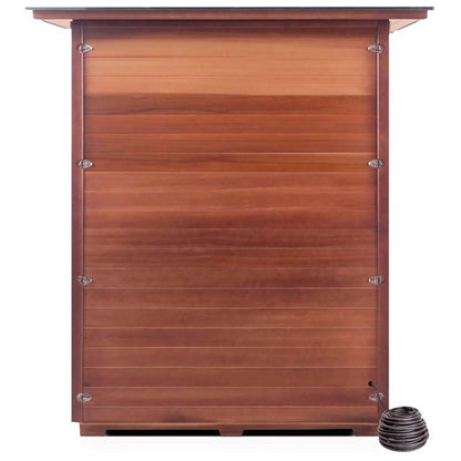 Cedar compost bin with sleek design and durable wood panels.