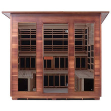 Luxury sauna with cedar wood panels and glass doors for home relaxation.