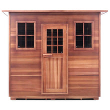 Wooden garden shed with two windows and a central door, featuring a natural finish.