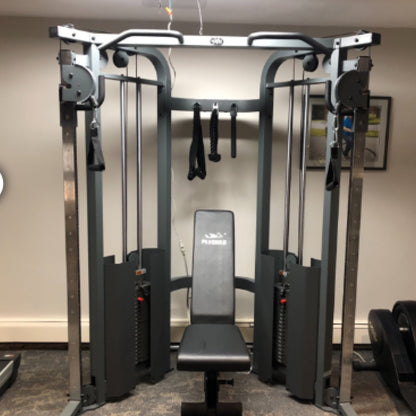 XMARK Functional Trainer Cable Machine with 200 lb Weight Stacks and Adjustable Weight Bench