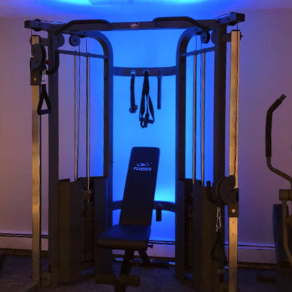 XMARK Functional Trainer Cable Machine with 200 lb Weight Stacks and Adjustable Weight Bench