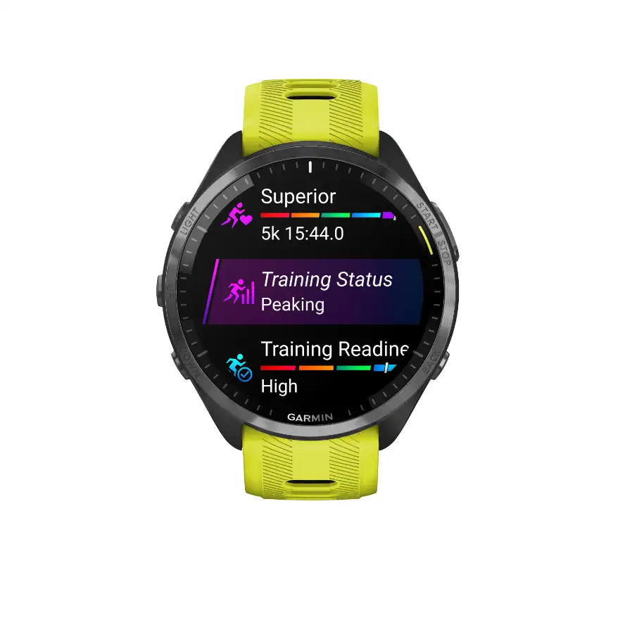 Garmin Forerunner 965 Carbon Gray – top-down look at bezel and buttons